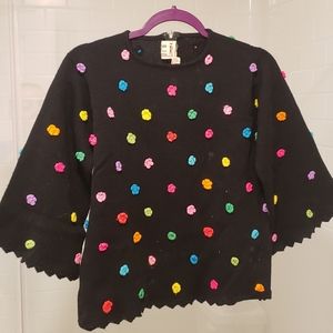 Vintage Sweater Phil Rose of California Wool Crochet Applique 1960s Small